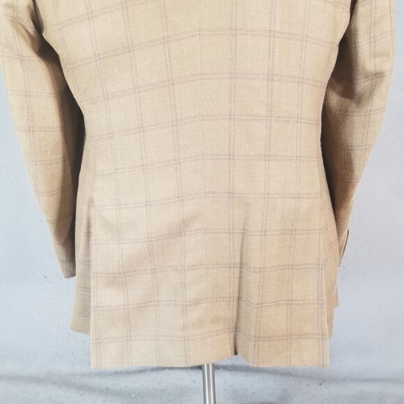 T Harris sport coat blazer suit jacket men's 40R brown window pane silk wool - Picture 9 of 12